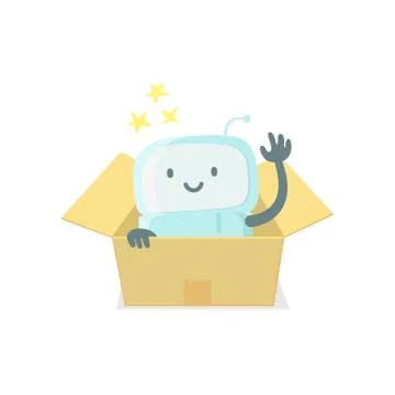 Robot toy in the box. Cute small new emoji sticker Icon. Very cute for child kid Stock Illustration