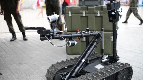 Robot on tracks to finding the bomb and mine clearance remote control Video stock 66862939
