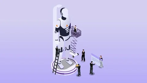 Robot Training, Robotics Engineering 3d animation cartoon Stock Footage 282963463