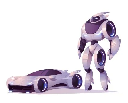 Robot transformer in form of android and car Ilustración de archivo