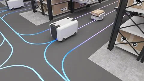 Robot transportation and cargo handling,using automation in product managem.. Stock Illustration