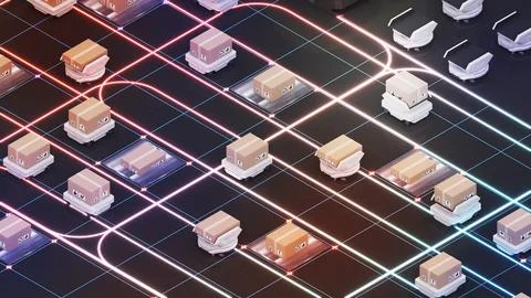 Robot transportation and cargo handling,using automation in product managemen イラスト素材