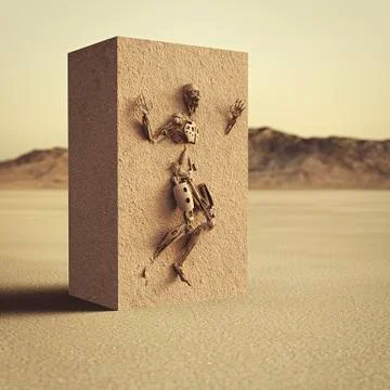 Robot trapped in dirt cube in desert Stockillustratie