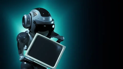 The robot is trying to find something useful in the old PS Stock Footage 254469268