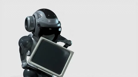 The robot is trying to find something useful in the old PS Stock Footage 254673292