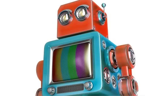 Robot with TV screen. Isolated. Contains clipping path Stock Illustration