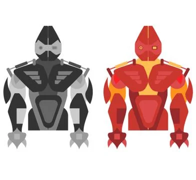 Robot in two forms, in the style of flat Stock Illustration
