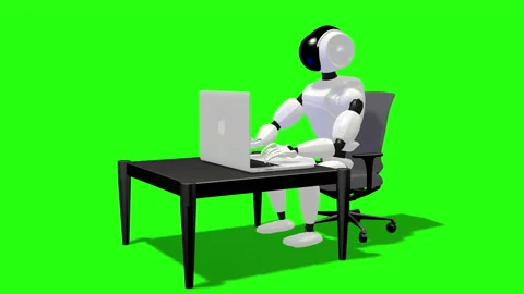 Robot types on laptop Stock Footage 87044355