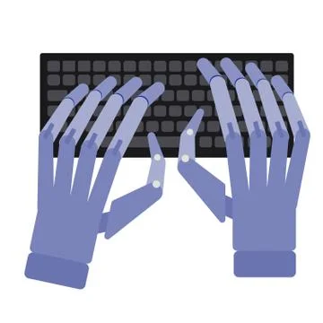 Robot typing simple illustration on white background Stock Illustration