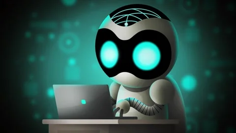 Robot using a computer with artificial intelligence technology Stock Footage 342363808