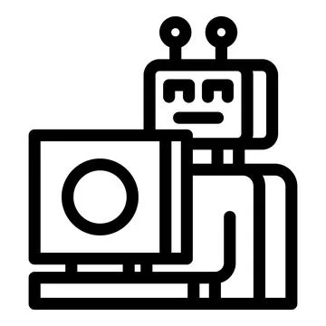 Robot using computer for data analysis and machine learning Illustrazione stock