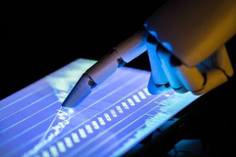 Robot Using Digital Tablet 스톡 사진