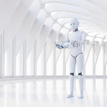 Robot using futuristic tablet, 3d rendering 스톡 일러스트