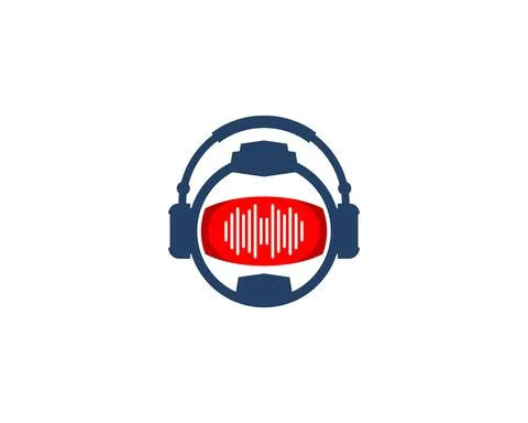 Robot using headphone with sound wave in the middle 스톡 일러스트