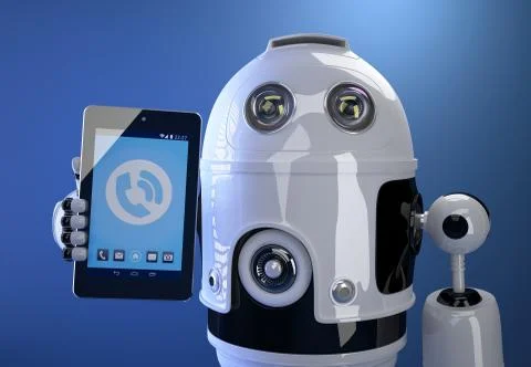 Robot using his tablet computer. Technology concept. Contains clipping path Illustrazione stock