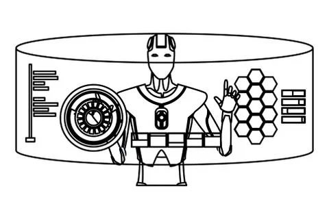 Robot using a holographic interface black and white 스톡 일러스트