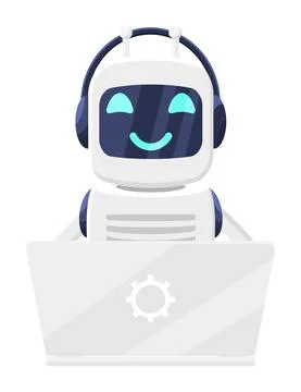 Robot Using Laptop Isolated on White. Illustrazione stock