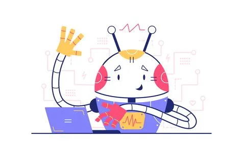 Robot using modern laptop 스톡 일러스트