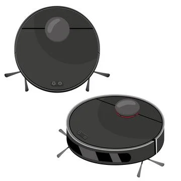 Robot vacuum cleaner black from different sides, color vector illustration is Stock Illustration