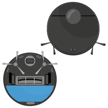 Robot vacuum cleaner black from different sides, color vector illustration Stock Illustration
