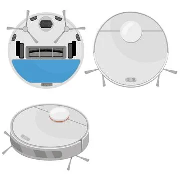 Robot vacuum cleaner gray from different sides, color vector illustration iso Stock Illustration