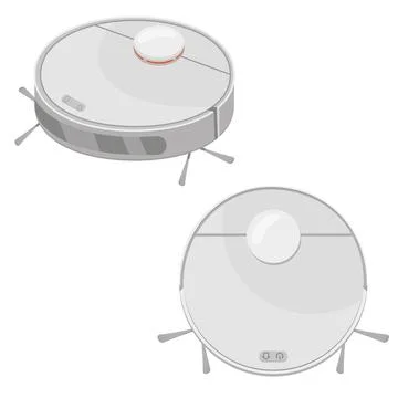 Robot vacuum cleaner gray from different sides, color vector illustration Stock Illustration
