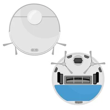Robot vacuum cleaner gray from different sides, color vector illustration iso Stock Illustration