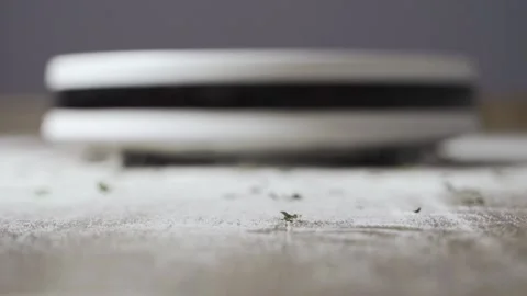 The robot vacuum cleaner moves directly towards the camera. Clean floors, modern Stock Footage 157674372
