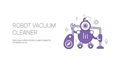 Robot Vacuum Cleaner Template Web Banner With Copy Space Stock Illustration