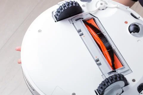 Robot vacuum cleaner upside down view Stock-Fotos