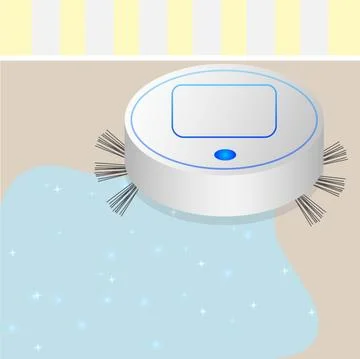 Robot vacuum cleaner working, isometric view. Stock Illustration