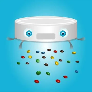 Robot vacuum cleaner working, removing candies from the floor. Stock Illustration