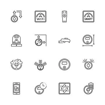 Robot Vacuum Cleaners - Flat Vector line Icons Stock Illustration