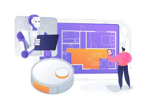 Robot Vacuum Mapping Room abstract concept vector illustration. Stock Illustration