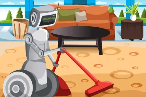 Robot vacuuming carpet Stock Illustration
