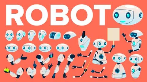 Robot Vector. Animation Set. Futuristic Technology Automation Robot Helper Stockillustratie