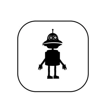 Robot. Vector illustration in the form of a black and white square icon for w Stock Illustration