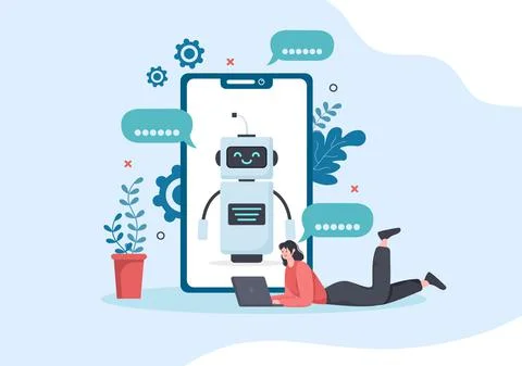 Robot Virtual Assistance or Chatbot Background Vector illustration. People sm Stock Illustration
