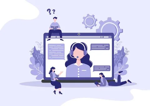 Robot Virtual Assistance or Chatbot Background Vector illustration. People sm Stock Illustration