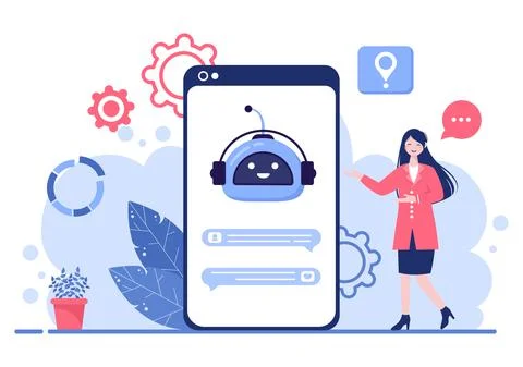 Robot Virtual Assistance or Chatbot Background Vector illustration. People sm Stock Illustration