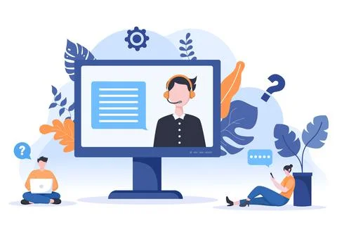 Robot Virtual Assistance or Chatbot Background Vector illustration. People sm Stock Illustration