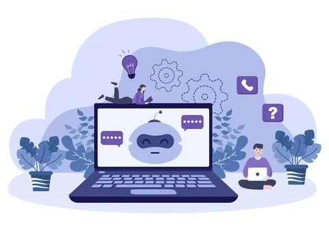 Robot Virtual Assistance or Chatbot Background Vector illustration. People sm Stock Illustration