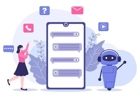 Robot Virtual Assistance or Chatbot Background Vector illustration. People sm Stock Illustration