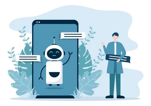 Robot Virtual Assistance or Chatbot Background Vector illustration. People sm Stock Illustration