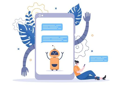 Robot Virtual Assistance or Chatbot Background Vector illustration. People sm Stock Illustration