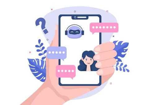 Robot Virtual Assistance or Chatbot Background Vector illustration. People sm Stock Illustration