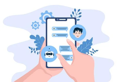Robot Virtual Assistance or Chatbot Background Vector illustration. People sm Stock Illustration