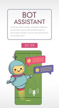 Robot virtual assistant banner or website or mobile apps. Voice support bot.  Stock Illustration