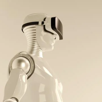 Robot in virtual reality glasses Stock Photos