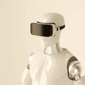 Robot in virtual reality glasses Stock Photos
